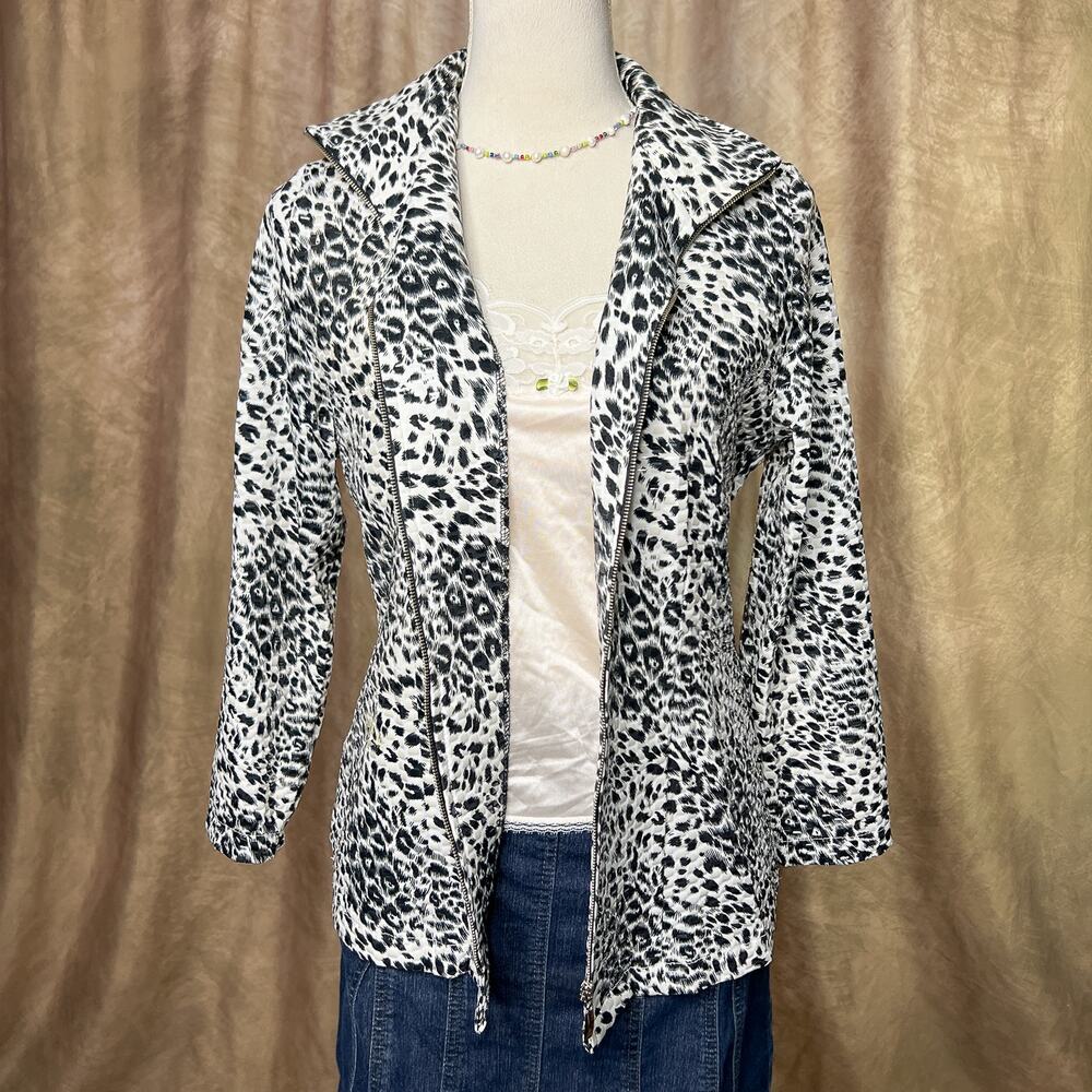 Y2K Animal Print Jacket Black & White Leopard Zip Up Plastic Sequined Mobwife